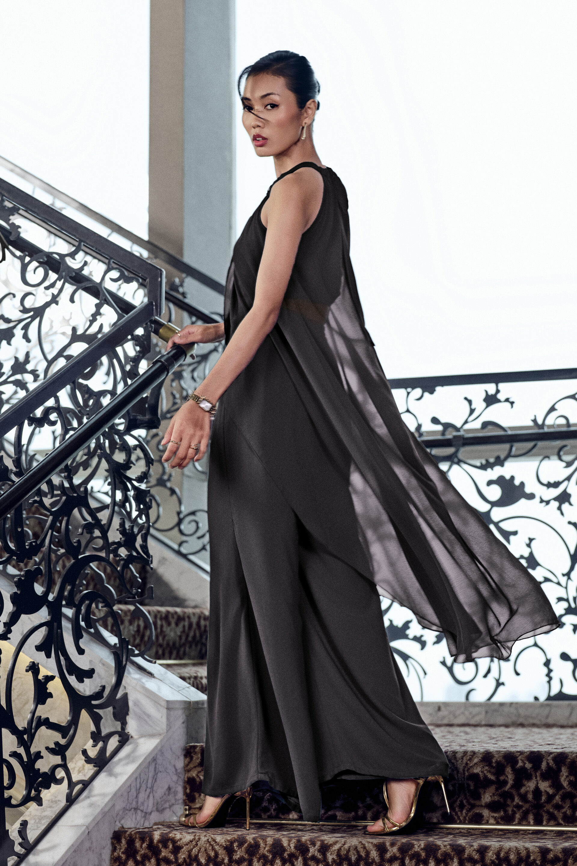 Halter Neck Asymmetric Co-ord in Black, Black, image 3